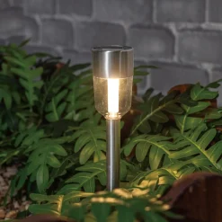 Lampa outdoorowa solarna IP44 srebrna 34 cm