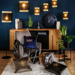 Lampa podłogowa rattanowa czarna BOHO 145 cm