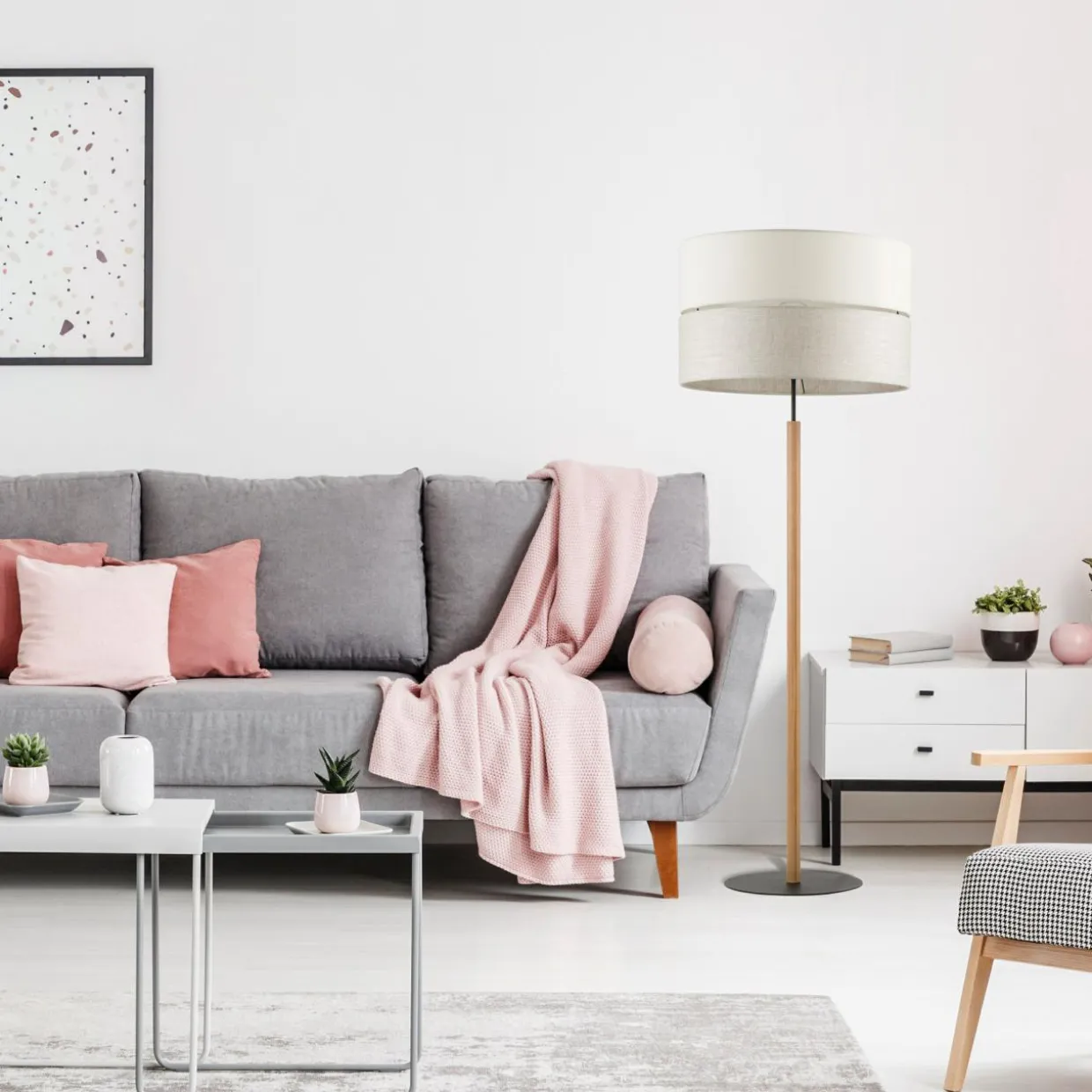 Lampa podłogowa z abażurem szary ECO