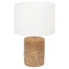 Lampa stołowa ceramiczna biała/rattan LUCIA