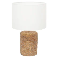 Lampa stołowa ceramiczna biała/rattan LUCIA