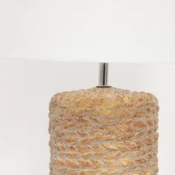 Lampa stołowa ceramiczna biała/rattan LUCIA