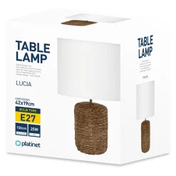 Lampa stołowa ceramiczna biała/rattan LUCIA