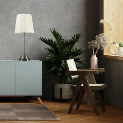 Lampa stołowa retro abażur biały PTL01BW