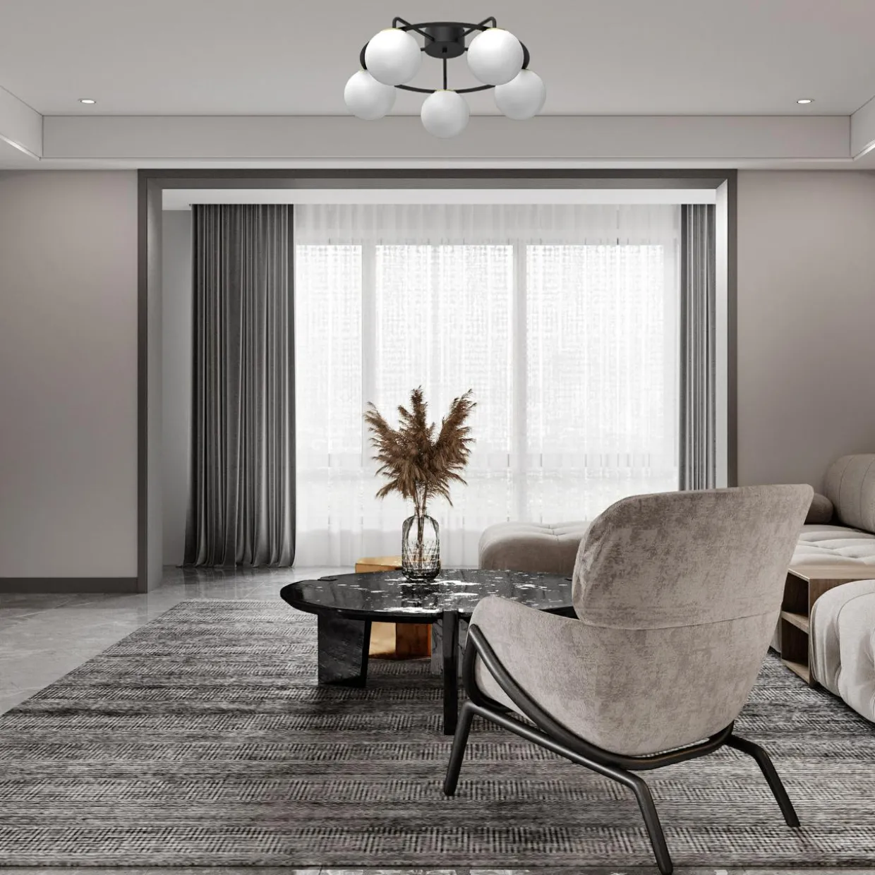 Lampa sufitowa 5 kloszy kule czarno-złota BALLO V