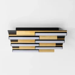 Lampa sufitowa LED czarna drewniana ELIOT