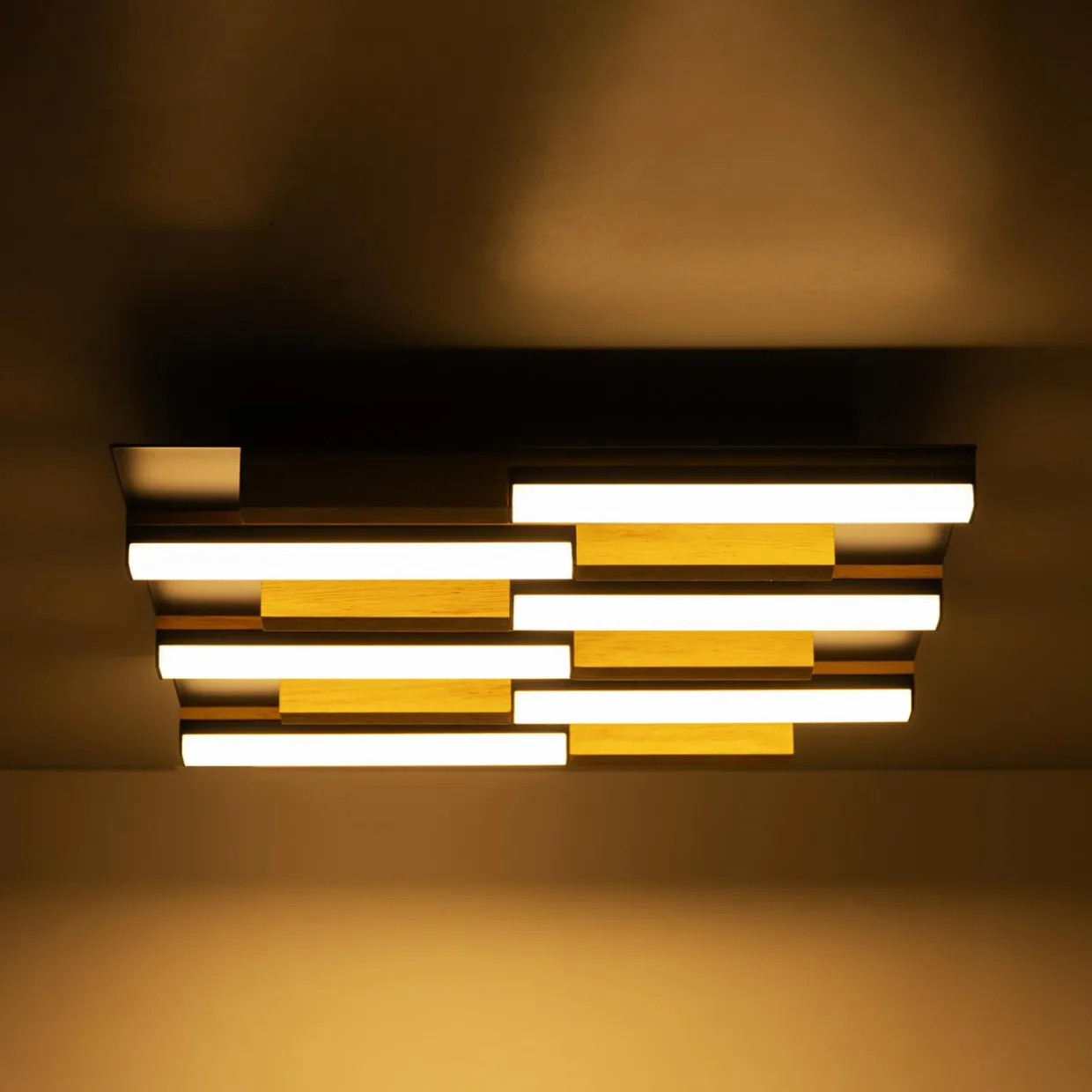 Lampa sufitowa LED czarna drewniana ELIOT