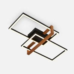 Lampa sufitowa LED prostokątna 2 ramki czarna drewno FRAME 50,5 cm