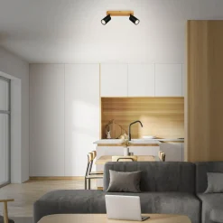Lampa sufitowa listwa drewniana podstawa czarna VINTAGE II