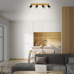 Lampa sufitowa listwa drewniana podstawa czarna VINTAGE IV