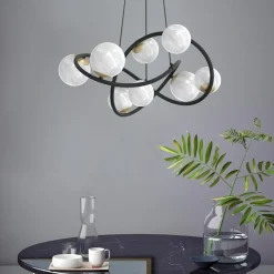 Lampa wisząca 8 kloszy kule czarno-złota NISYRO