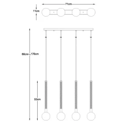 Lampa wisząca 4 kule listwa złota MIDA