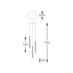 Lampa wisząca 3 kule złota MIDA