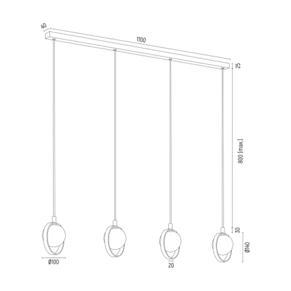 Lampa wisząca 4 kuliste klosze złota SATURNIA