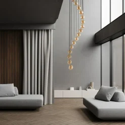 Lampa wisząca 16 kulistych kloszy złota AURORA