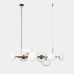 Lampa wisząca 8 owalnych kloszy biało-złota UFO