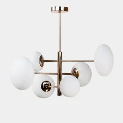 Lampa wisząca 6 owalnych kloszy biało-złota UFO 50x55 cm