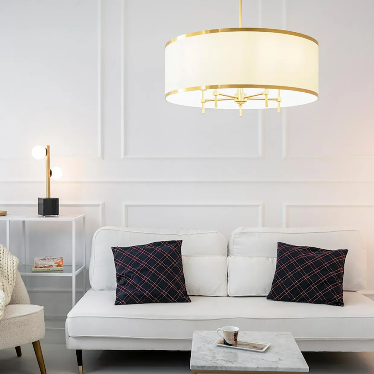 Lampa wisząca abażur biało-złota ABBANO