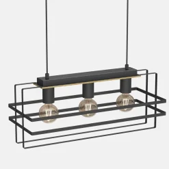 Lampa wisząca czarna jasne drewno KORTEZ III