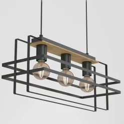 Lampa wisząca czarna jasne drewno KORTEZ III