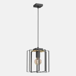 Lampa wisząca czarna jasne drewno KORTEZ I