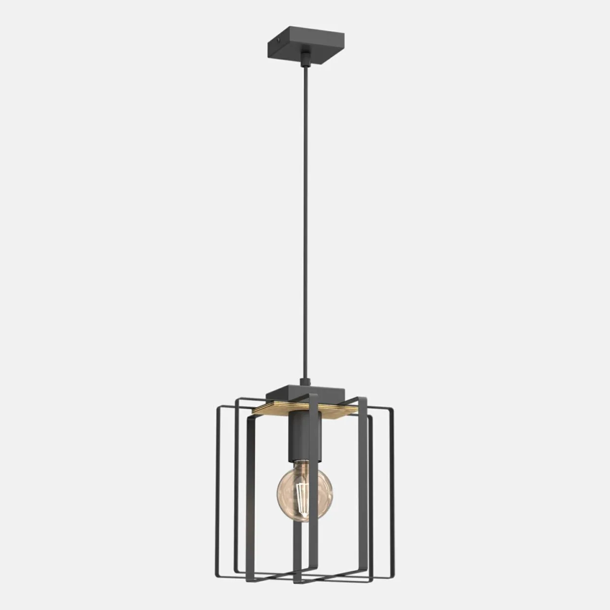 Lampa wisząca czarna jasne drewno KORTEZ I