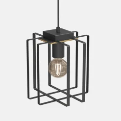 Lampa wisząca czarna jasne drewno KORTEZ I