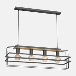 Lampa wisząca czarna jasne drewno KORTEZ IV