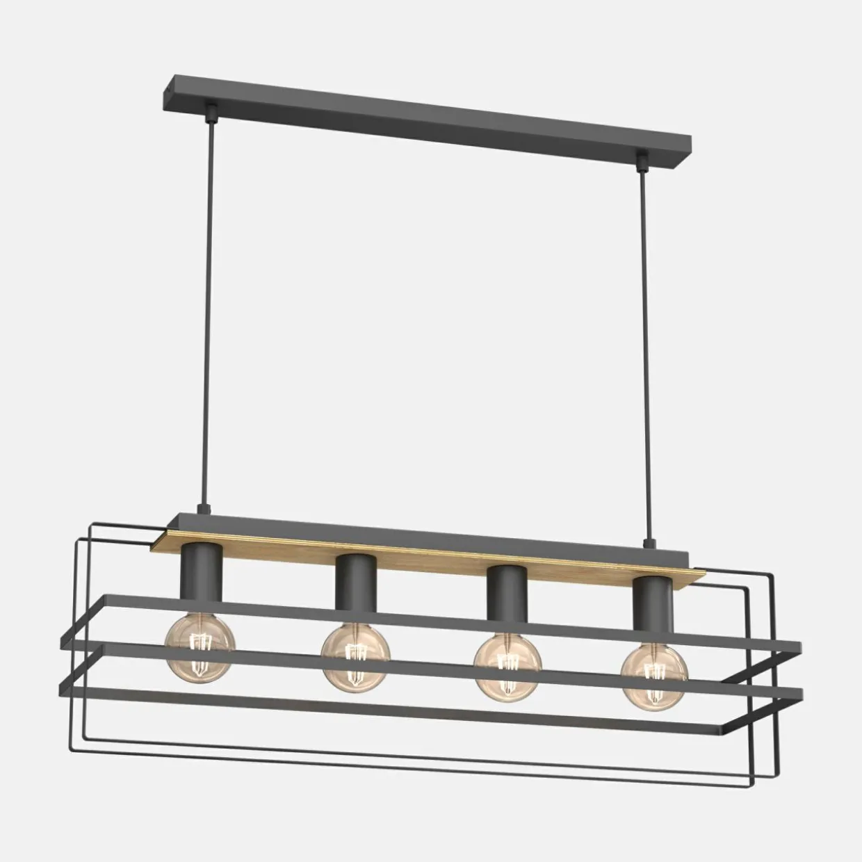 Lampa wisząca czarna jasne drewno KORTEZ IV