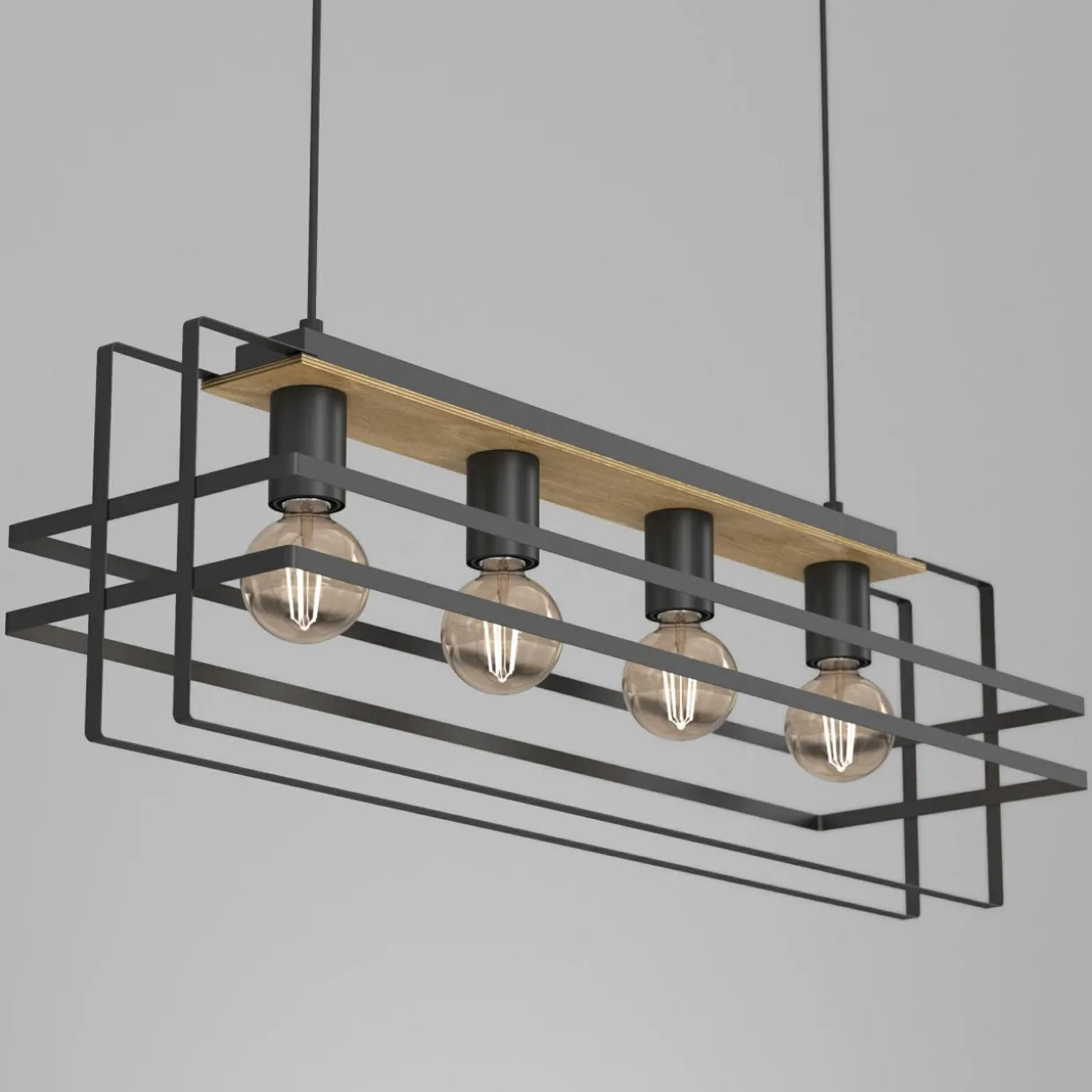 Lampa wisząca czarna jasne drewno KORTEZ IV