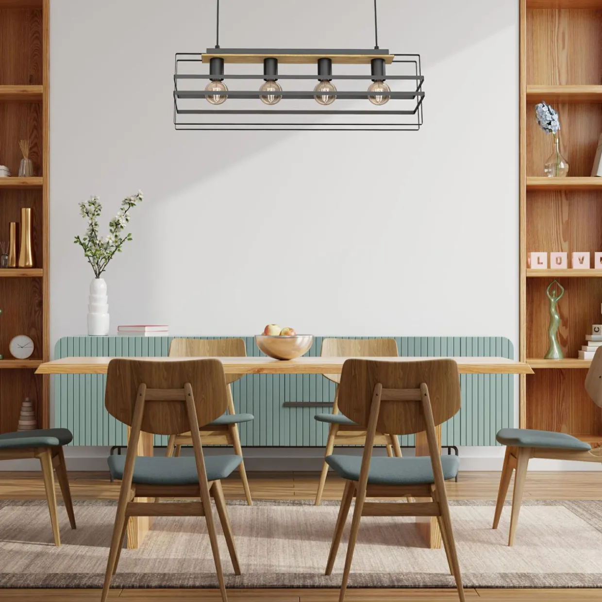 Lampa wisząca czarna jasne drewno KORTEZ IV