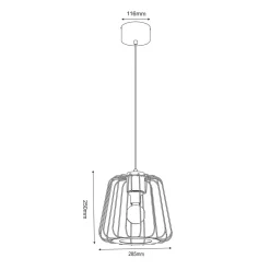Lampa wisząca czarna jasne drewno TRAD I klosz 25 cm