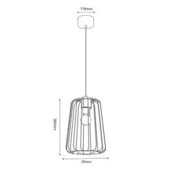 Lampa wisząca czarna jasne drewno TRAD I klosz 38 cm