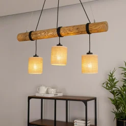 Lampa wisząca rustykalna sosna TRABO JUTE 3