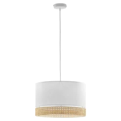 Lampa wisząca z rattanem biała PAGLIA 38,5 cm