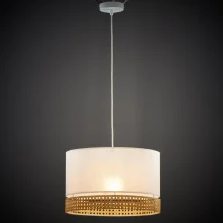 Lampa wisząca z rattanem biała PAGLIA 38,5 cm