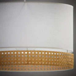 Lampa wisząca z rattanem biała PAGLIA 38,5 cm