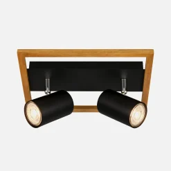 Listwa podwieszana 2 reflektory ramka jasne drewno czarna FREY