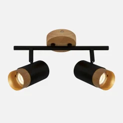 Listwa podwieszana 2 reflektory jasne drewno czarna PLEK