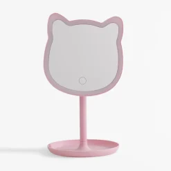 Lusterko do makijażu z oświetleniem LED różowe