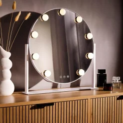 Lustro okrągłe z lampkami LED białe 44 cm