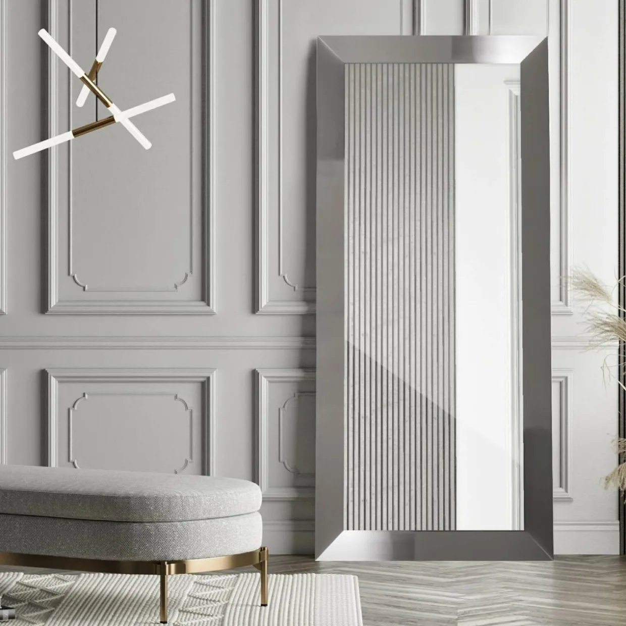 Lustro w srebrnej ramie MILANO 60x170 cm