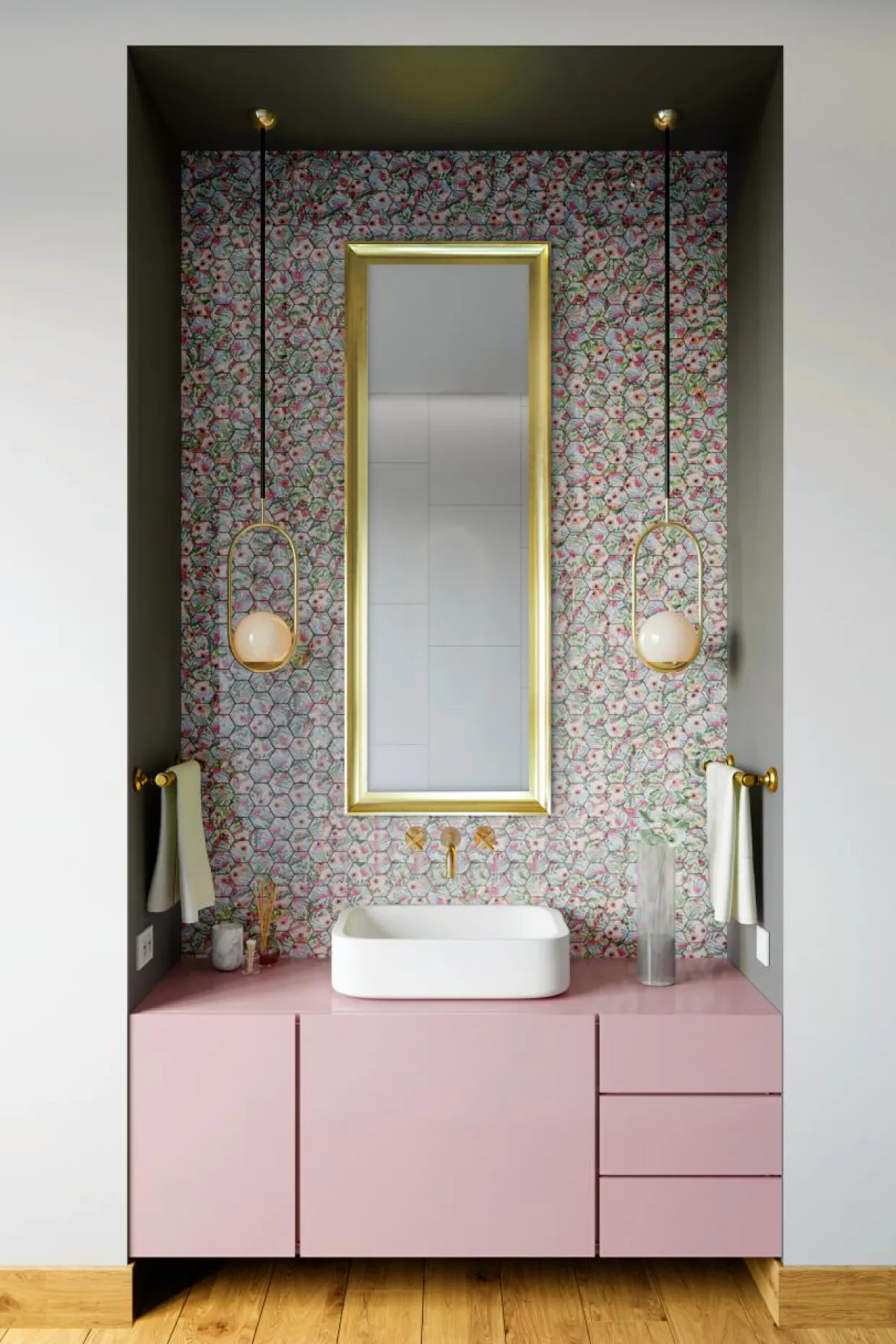 Lustro w złotej ramie OSLO 48x138 cm