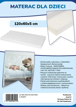 Materac piankowy do łóżeczka 60x120 cm