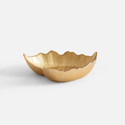 Miska szklana złota LIŚĆ 16 cm
