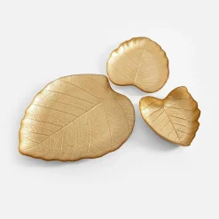 Miska szklana złota LIŚĆ 16 cm