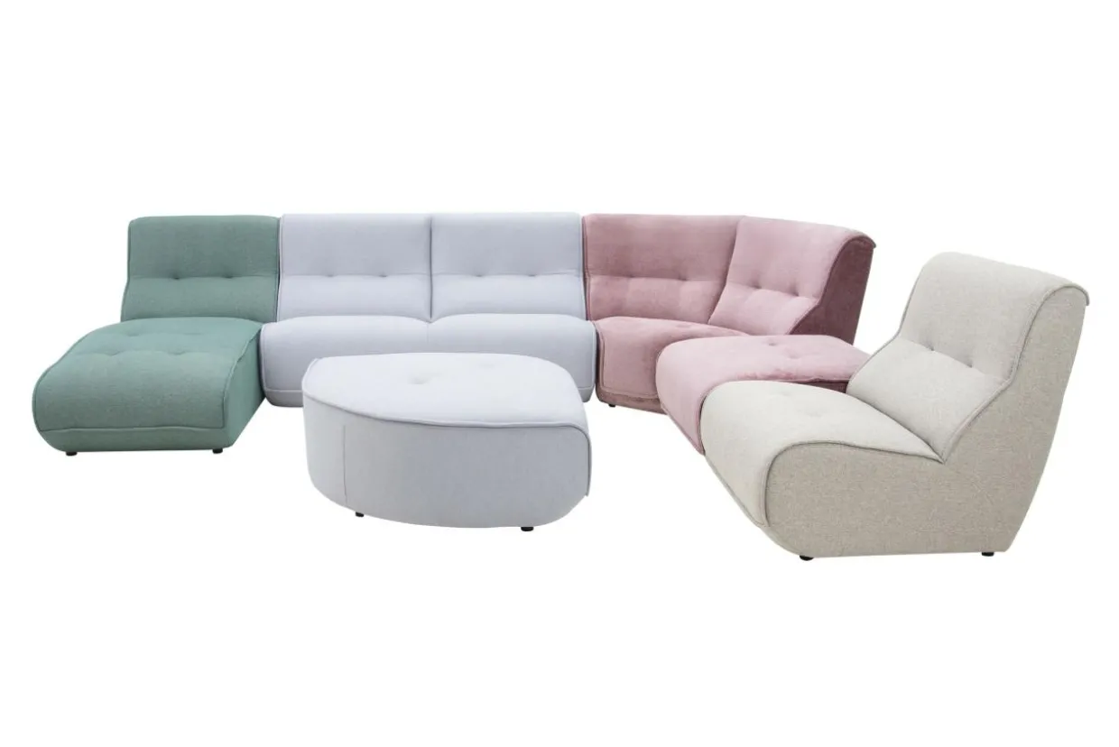 Modułowy narożnik kolorowy z pufą i leżanką FAMILY