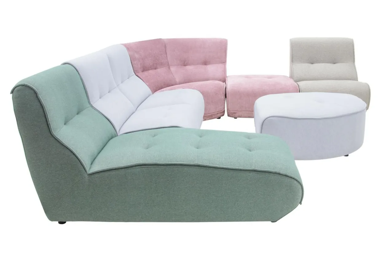 Modułowy narożnik kolorowy z pufą i leżanką FAMILY