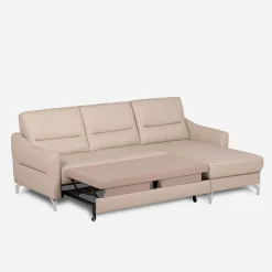 Narożnik jasnobeżowy z nóżkami w chromie FARO prawy