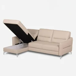 Narożnik jasnobeżowy z nóżkami w chromie FARO lewy